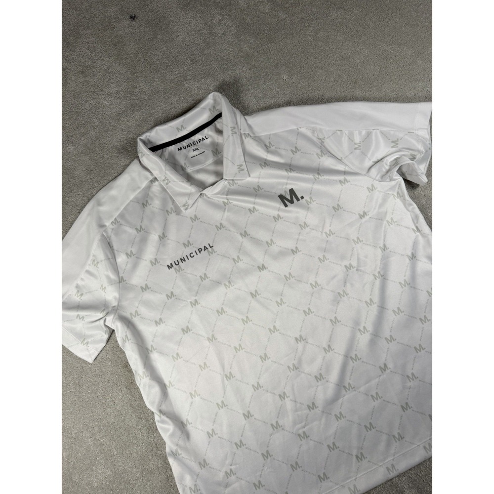 Municipal SportCross Polo Mens XXL White Gray Monogram Performance Golf Shirt